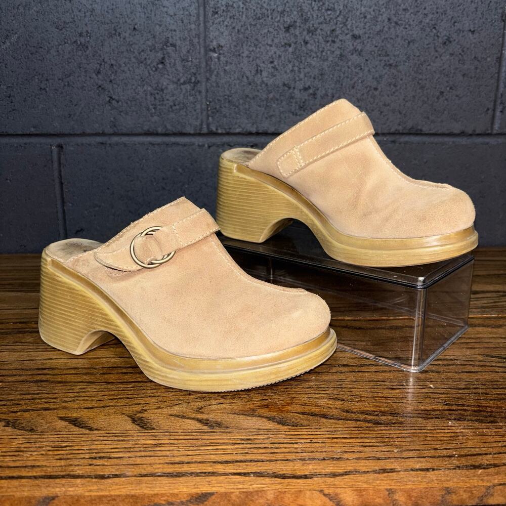 Lower East Side Suede Platform Clogs Mule Heels Tan Y2K Women’s 8.5